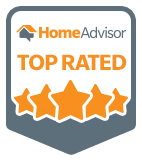 A badge featuring the HomeAdvisor logo and text TOP RATED above five orange stars, showcasing a trusted and highly rated service provider.
